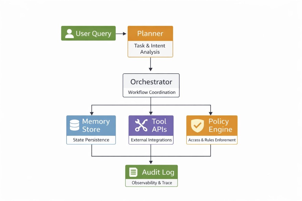 Production-grade orchestrator with memory, tools, policy, and audit